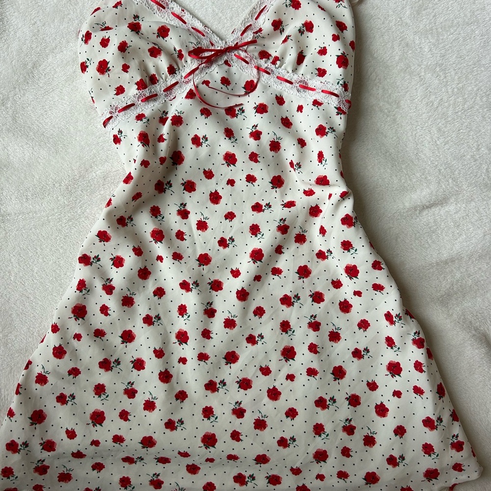 Princess Polly Red Floral Lace Trim Mini Dress